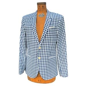 Zara Sportcoat Men Blue Checkered Gingham Blazer Dapper Jacket Casual Sz 42 NWOT